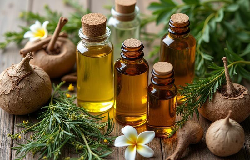 An image showing natural ingredients like herbs, oils, and flowers, representing the core of Vedika Naturals.